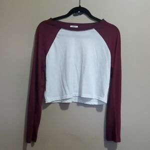 Women's Burgundy and White Long Sleeve Top